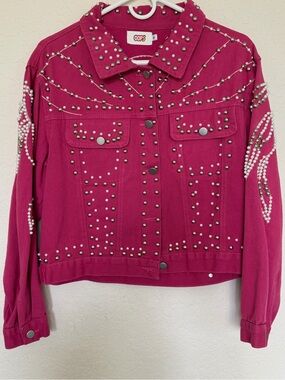 OOPS Hot Pink Pearl Studded Statement Jacket Size M